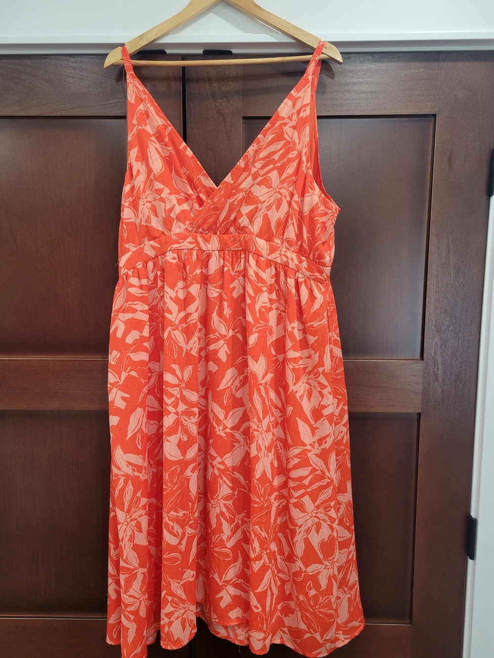 Chelsea28 Orange and Cream Floral Wrap-Front Midi Dress - Picture 2 of 4
